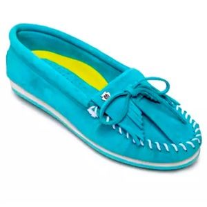 🍓Womens Minnetonka Kilty Plus Moccasin Size 8.5 B Suede Casual Shoe Turquoise